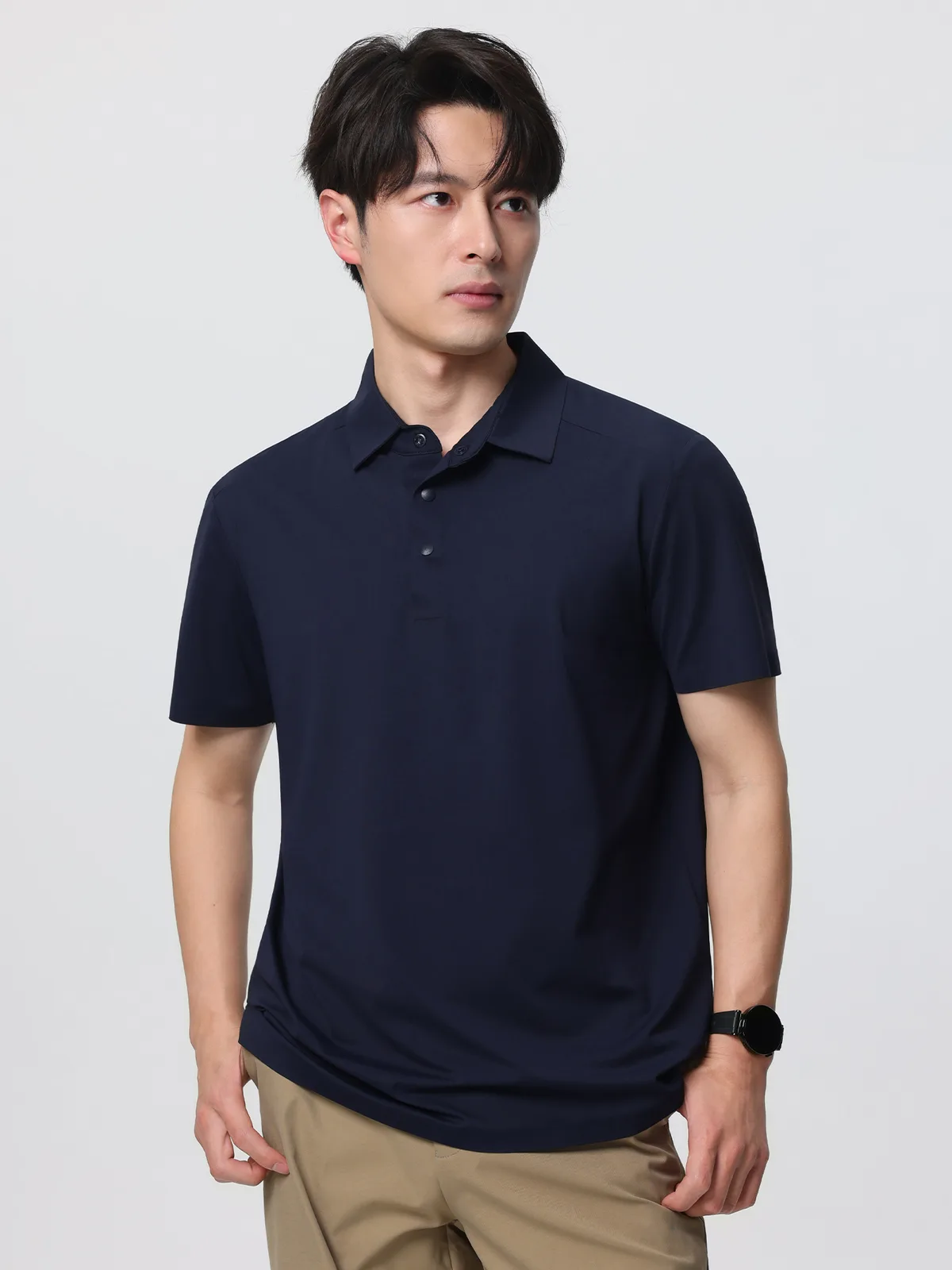 Men's Ice-Silk Polo Shirt with Turn-Down Collar