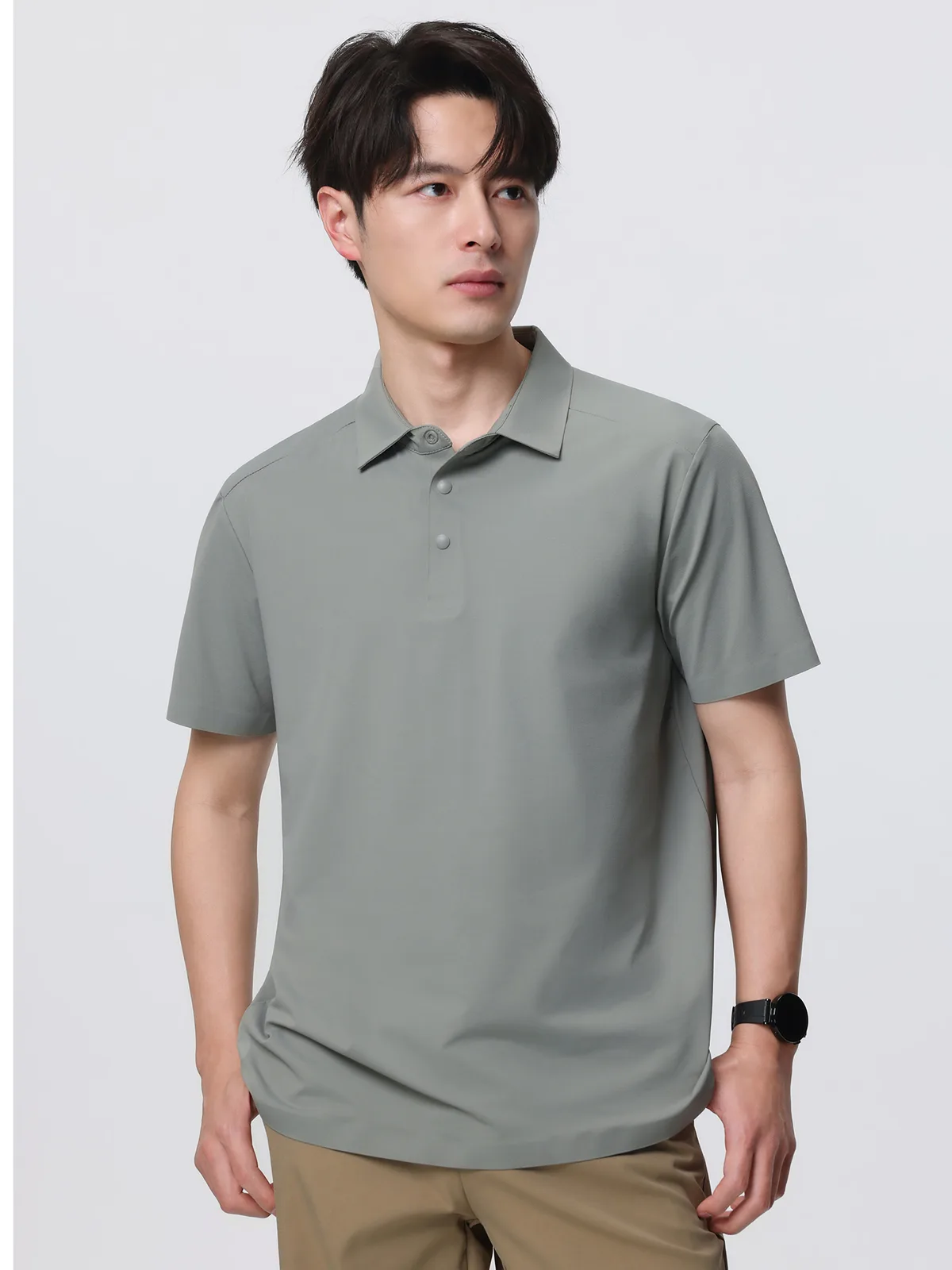 Men's Ice-Silk Polo Shirt with Turn-Down Collar