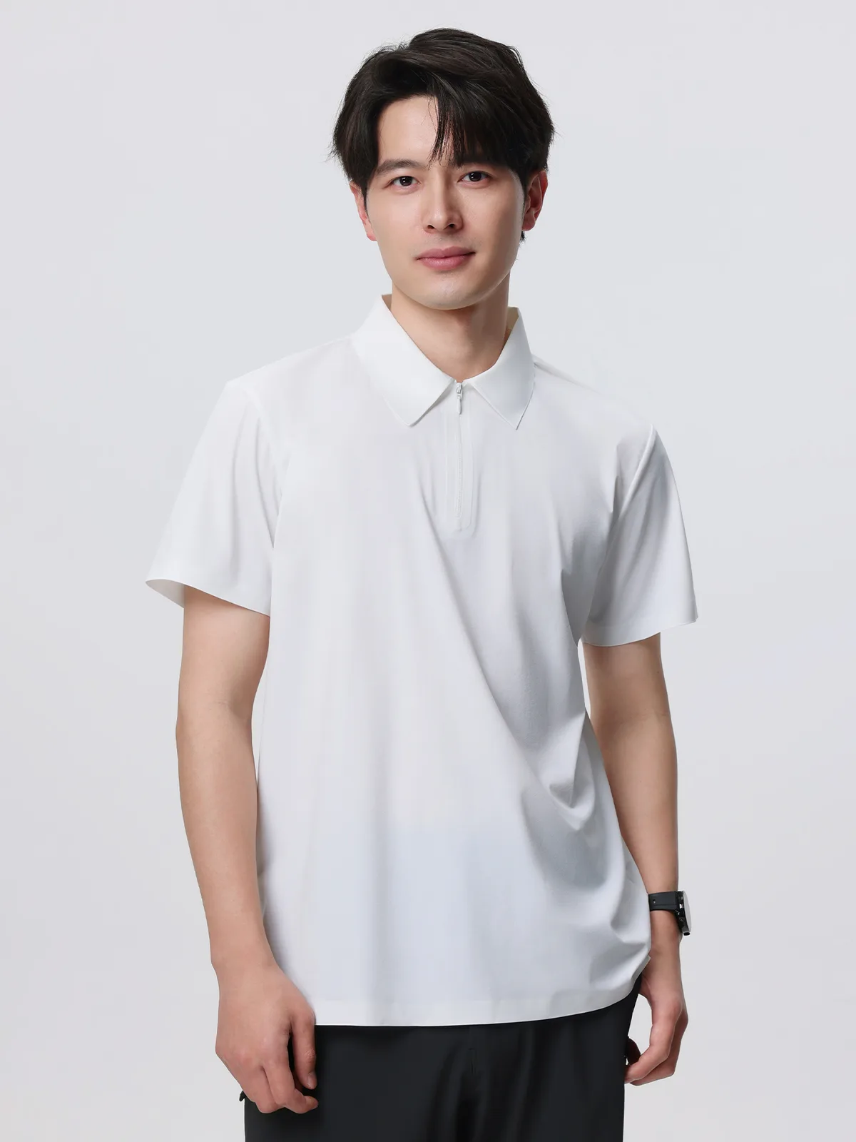 Men's Ice-Silk Polo Shirt with Quarter-Zip