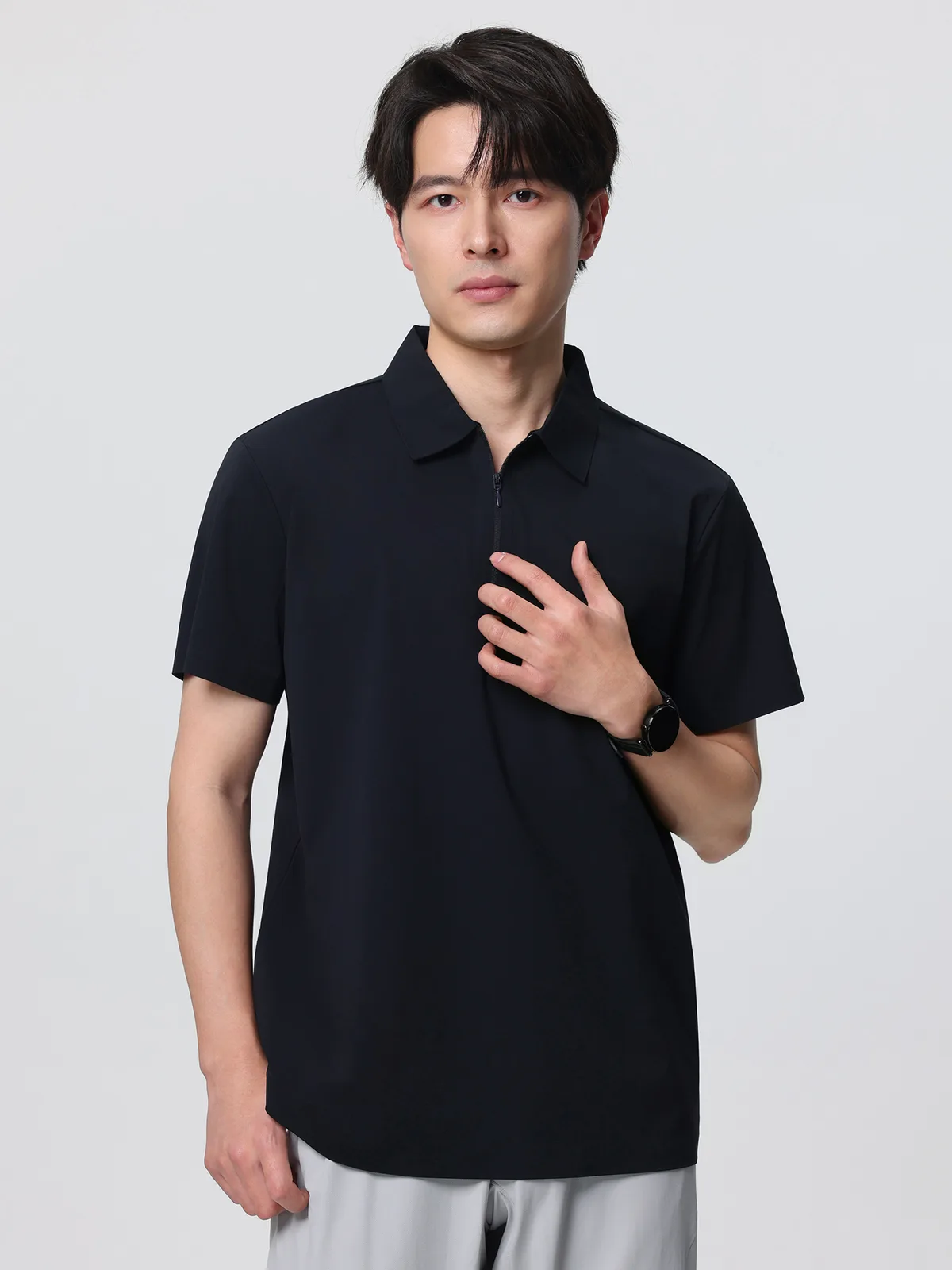 Men's Ice-Silk Polo Shirt with Quarter-Zip