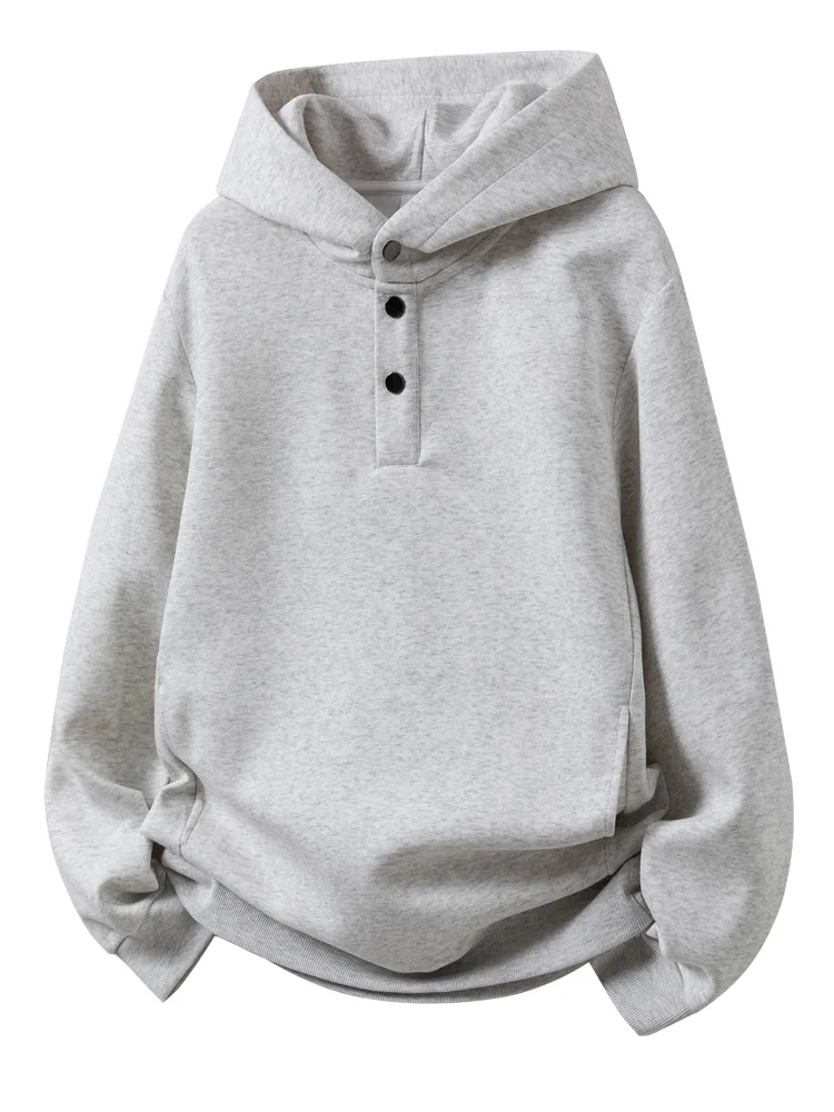 Off-white quarter zip hoodie laid flat, wholesale style