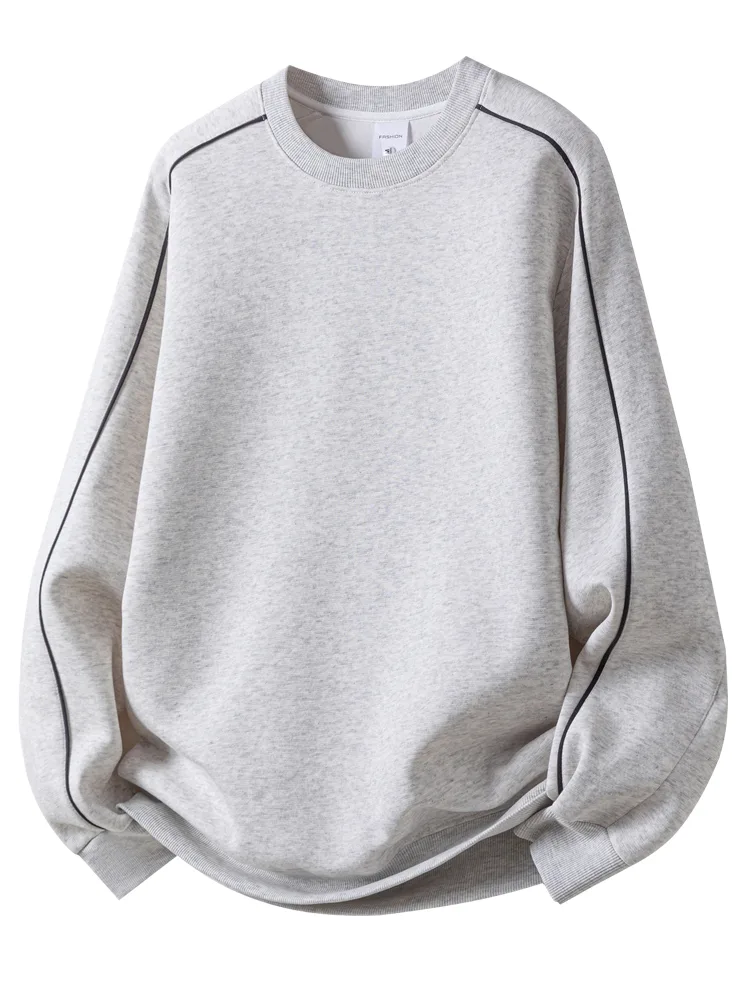 Grey marl crewneck sweatshirt laid flat, an example of fixed stock goods