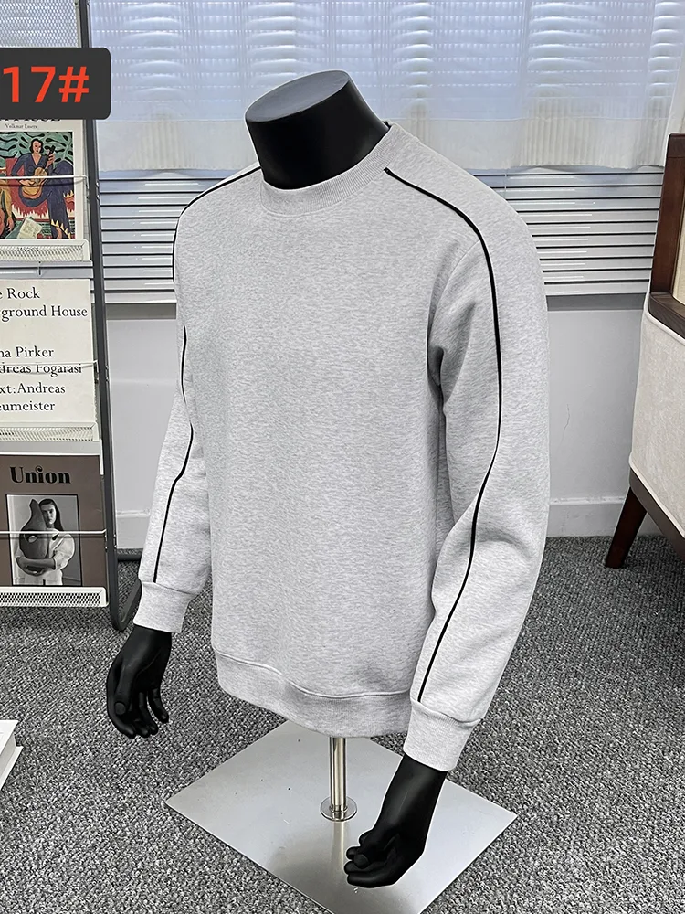 Grey heather crew neck sweatshirt on a mannequin, wholesale style