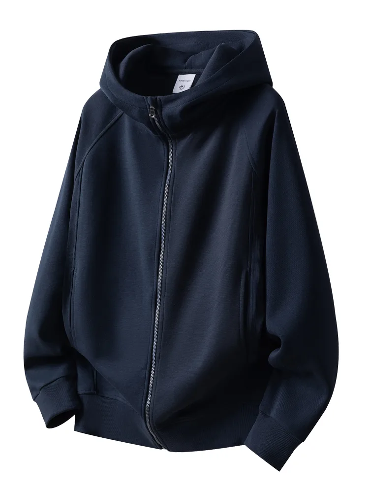 Navy full zip hooded sweatshirt, wholesale production run