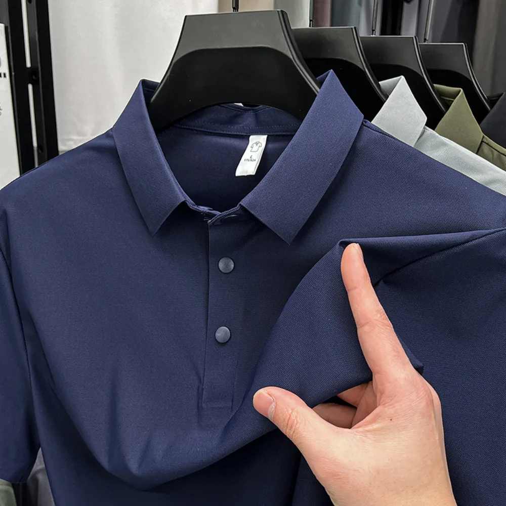 Men's Ice-Silk Polo Shirt with Turn-Down Collar