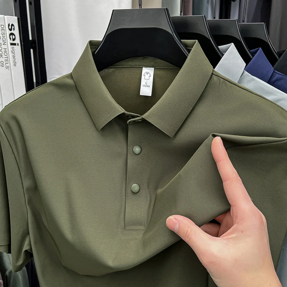 Men's Ice-Silk Polo Shirt with Turn-Down Collar