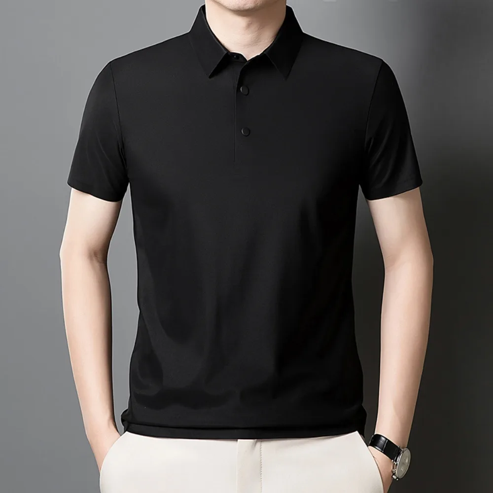 Men's Ice-Silk Polo Shirt with Turn-Down Collar