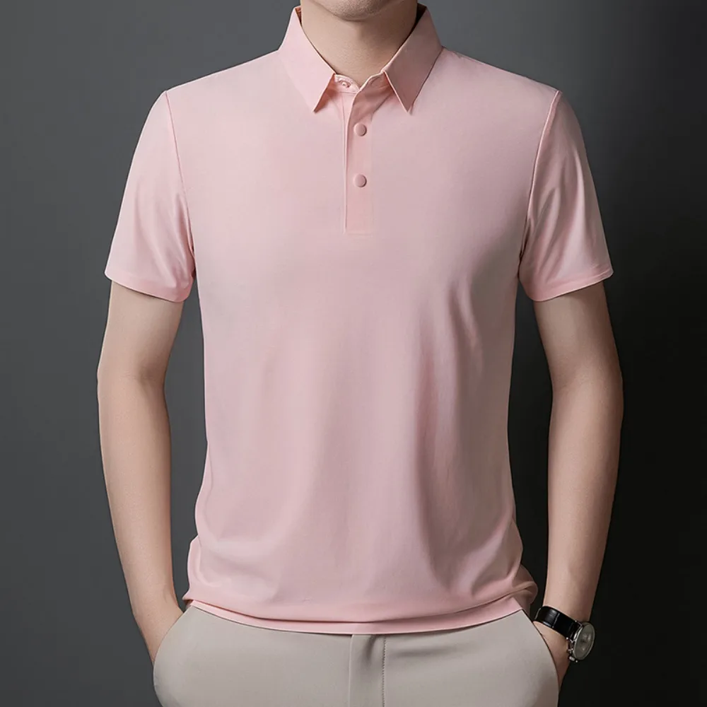 Men's Ice-Silk Polo Shirt with Turn-Down Collar