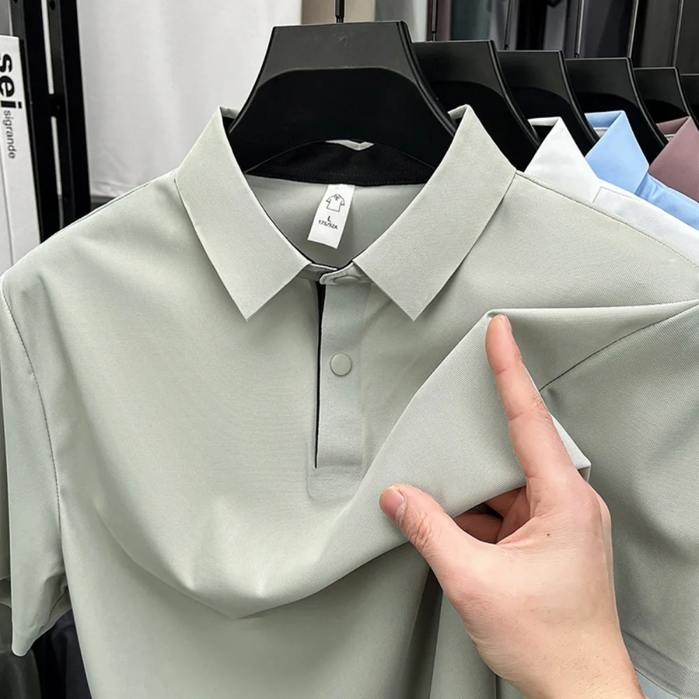 Men's Ice-Silk Polo Shirt with Turn-Down Collar