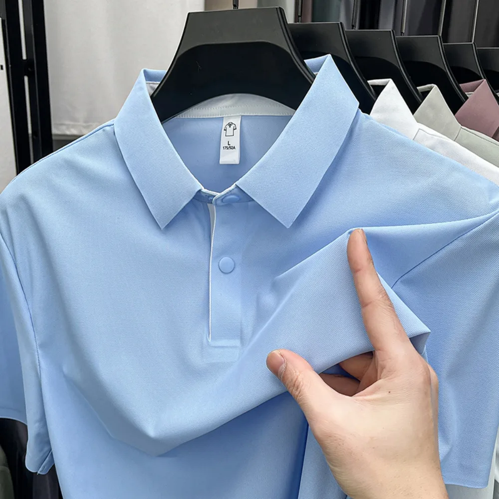 Men's Ice-Silk Polo Shirt with Turn-Down Collar