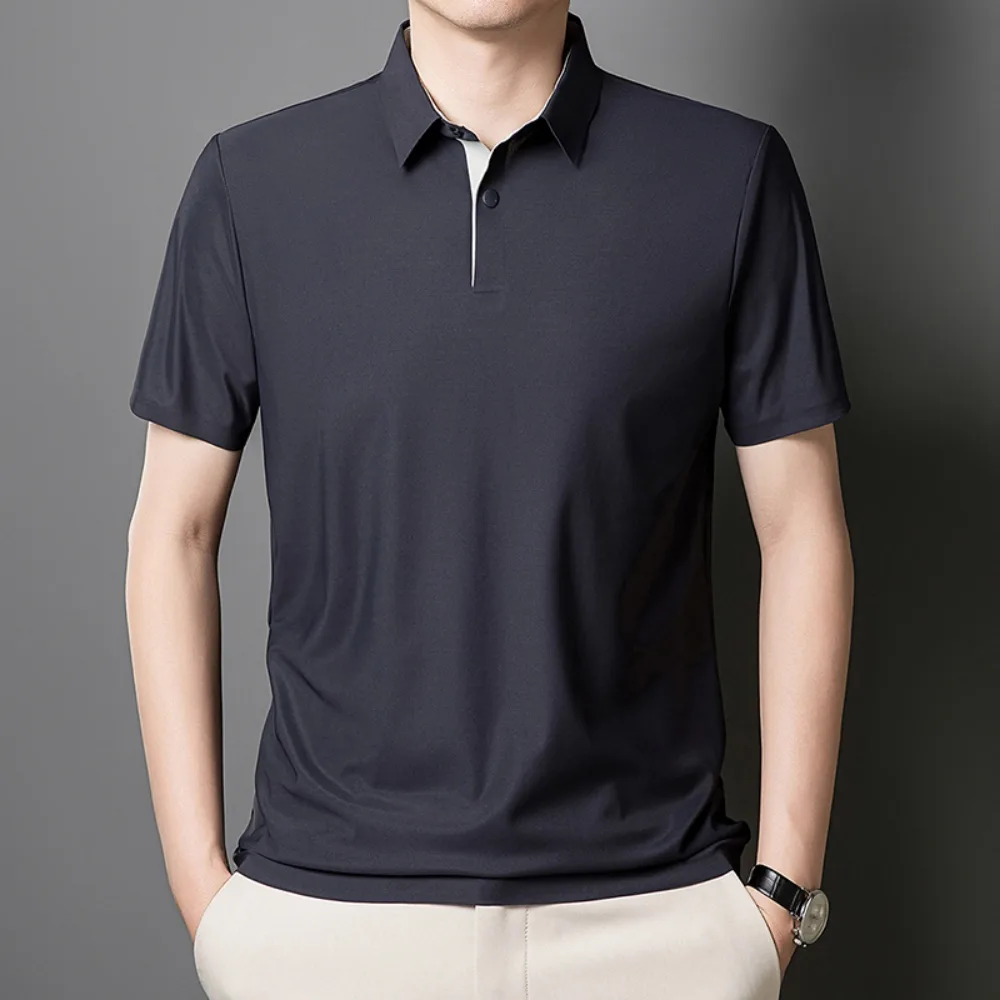 Men's Ice-Silk Polo Shirt with Turn-Down Collar