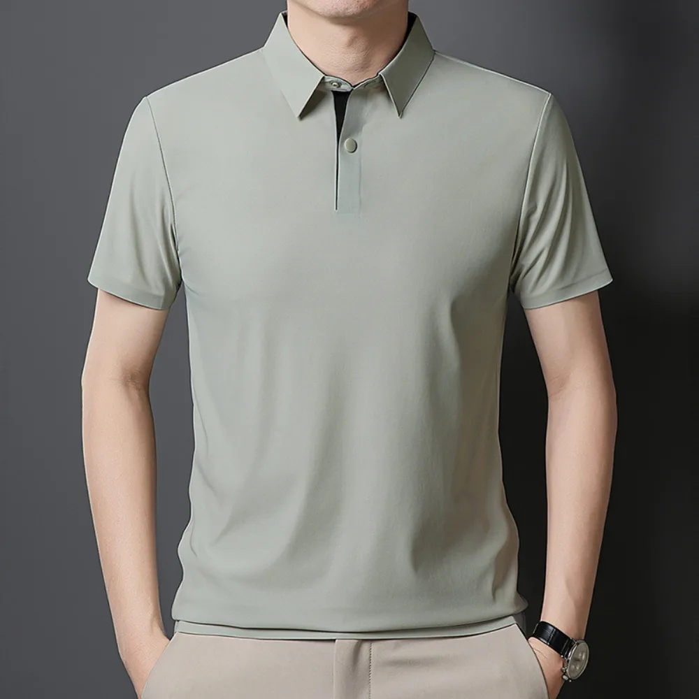 Men's Ice-Silk Polo Shirt with Turn-Down Collar