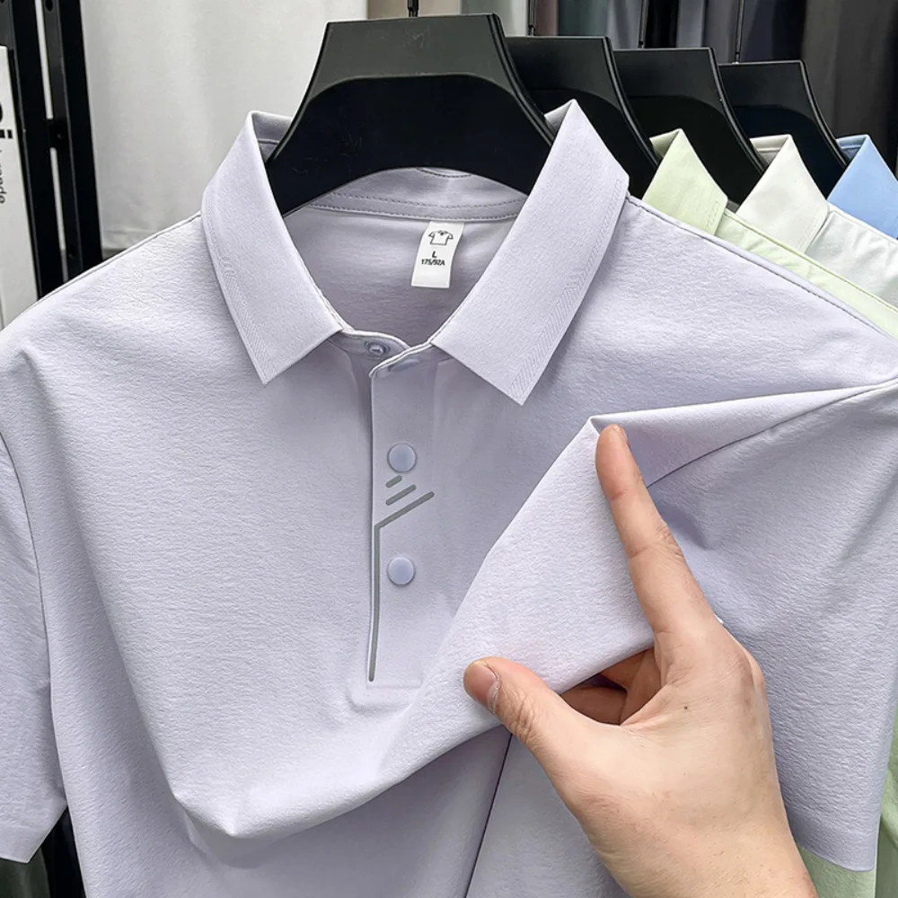 Men's Ice-Silk Polo Shirt with Turn-Down Collar