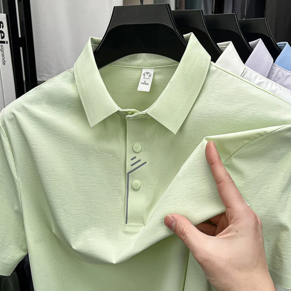 Men's Ice-Silk Polo Shirt with Turn-Down Collar