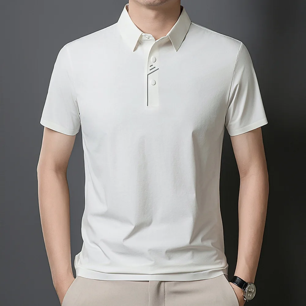 Men's Ice-Silk Polo Shirt with Turn-Down Collar