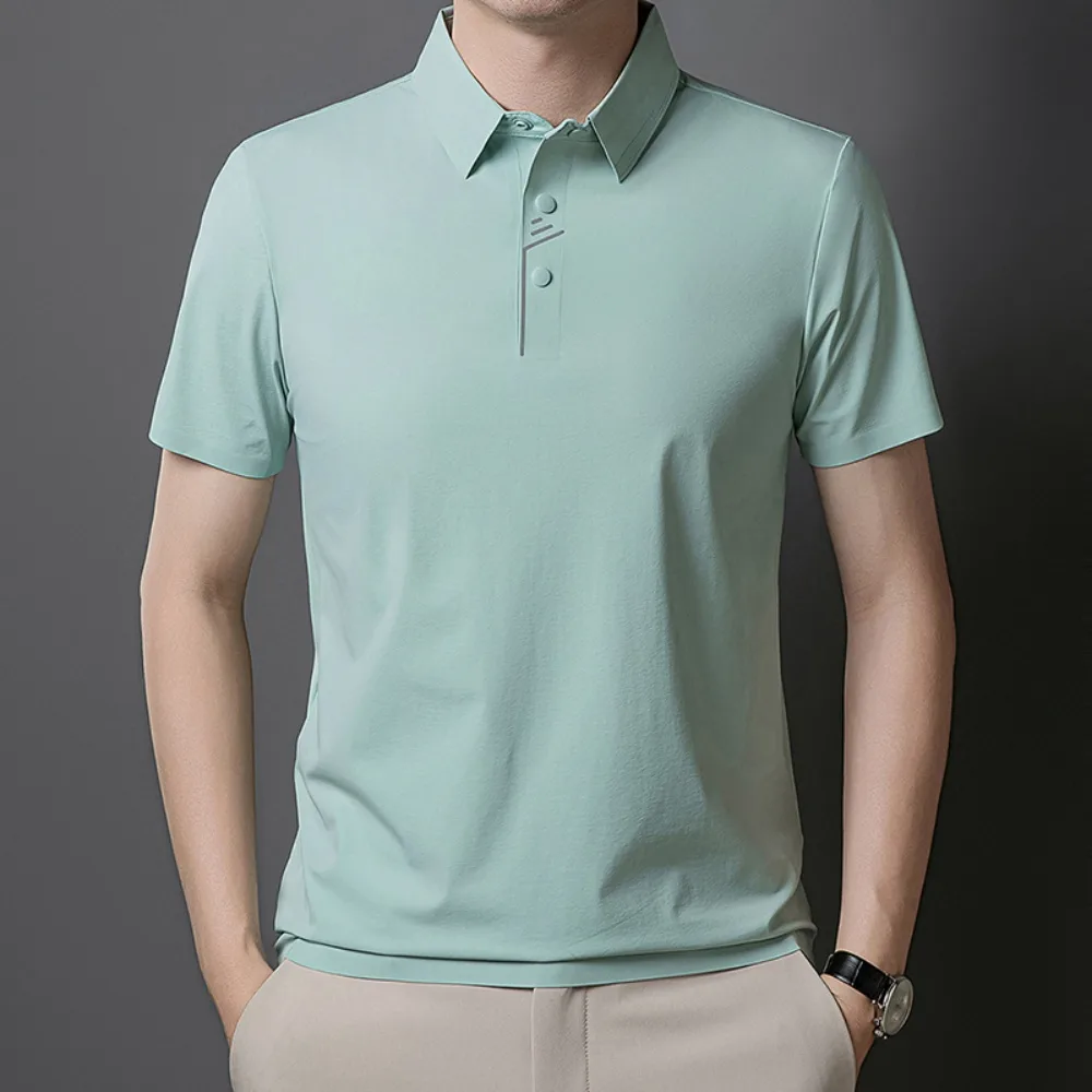 Men's Ice-Silk Polo Shirt with Turn-Down Collar