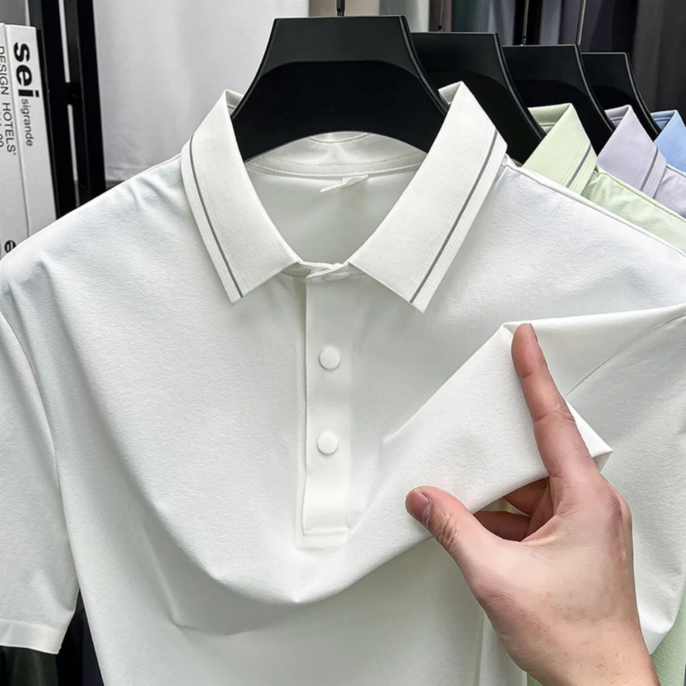 Men's Ice-Silk Polo Shirt with Turn-Down Collar