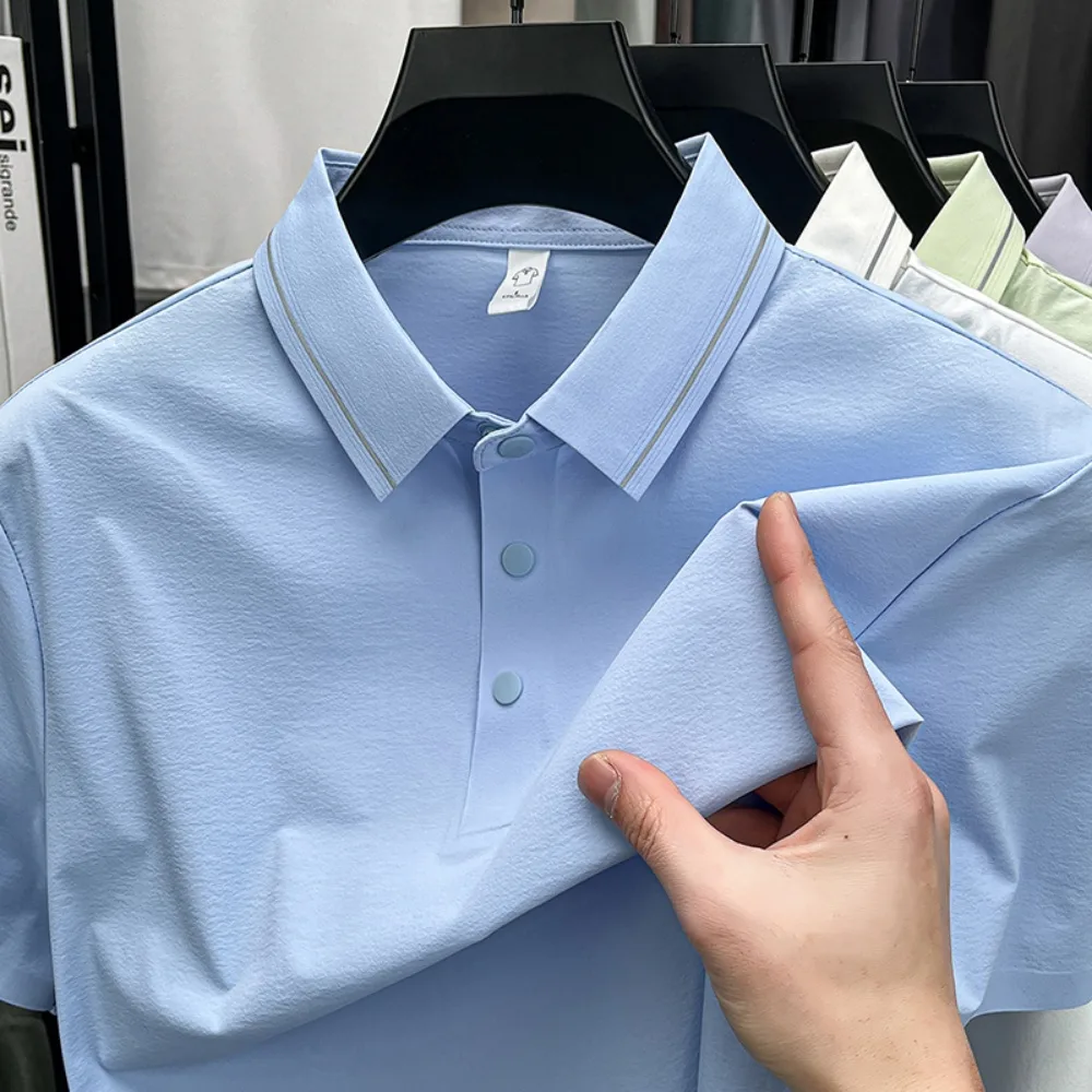 Men's Ice-Silk Polo Shirt with Turn-Down Collar