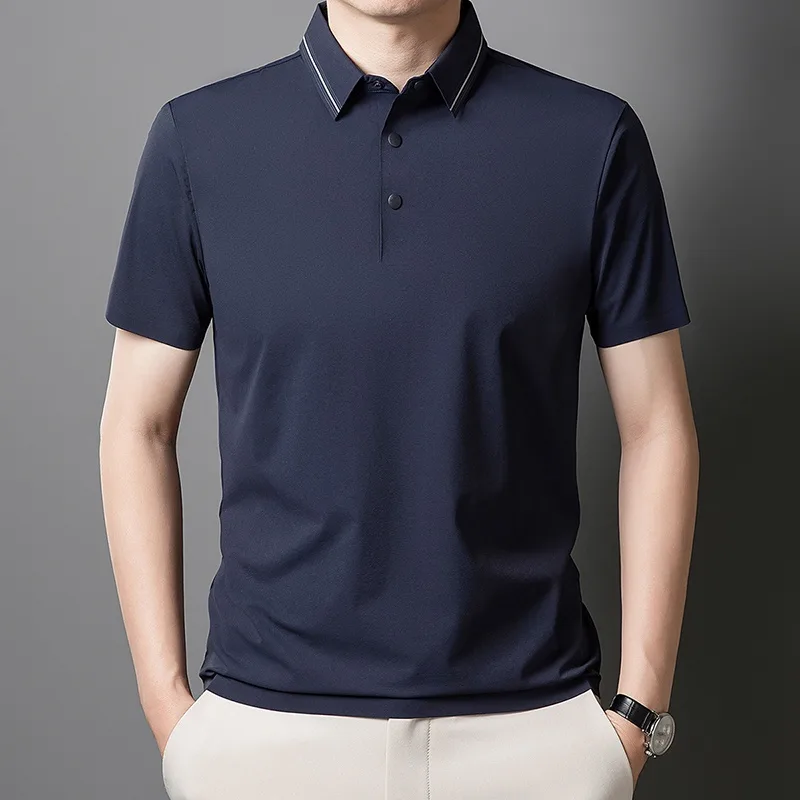 Men's Ice-Silk Polo Shirt with Turn-Down Collar