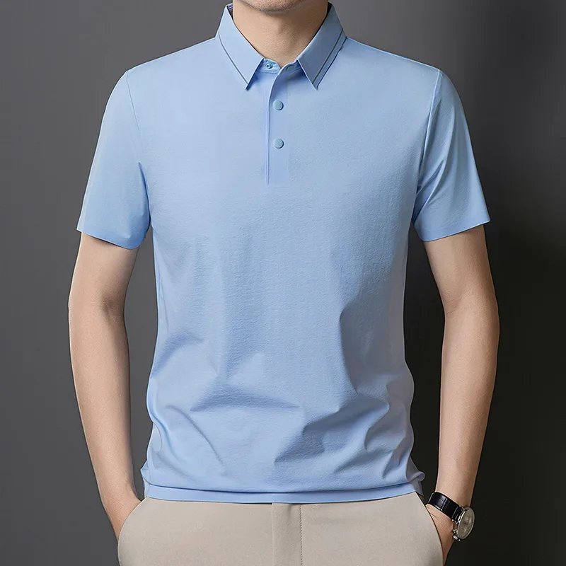Men's Ice-Silk Polo Shirt with Turn-Down Collar
