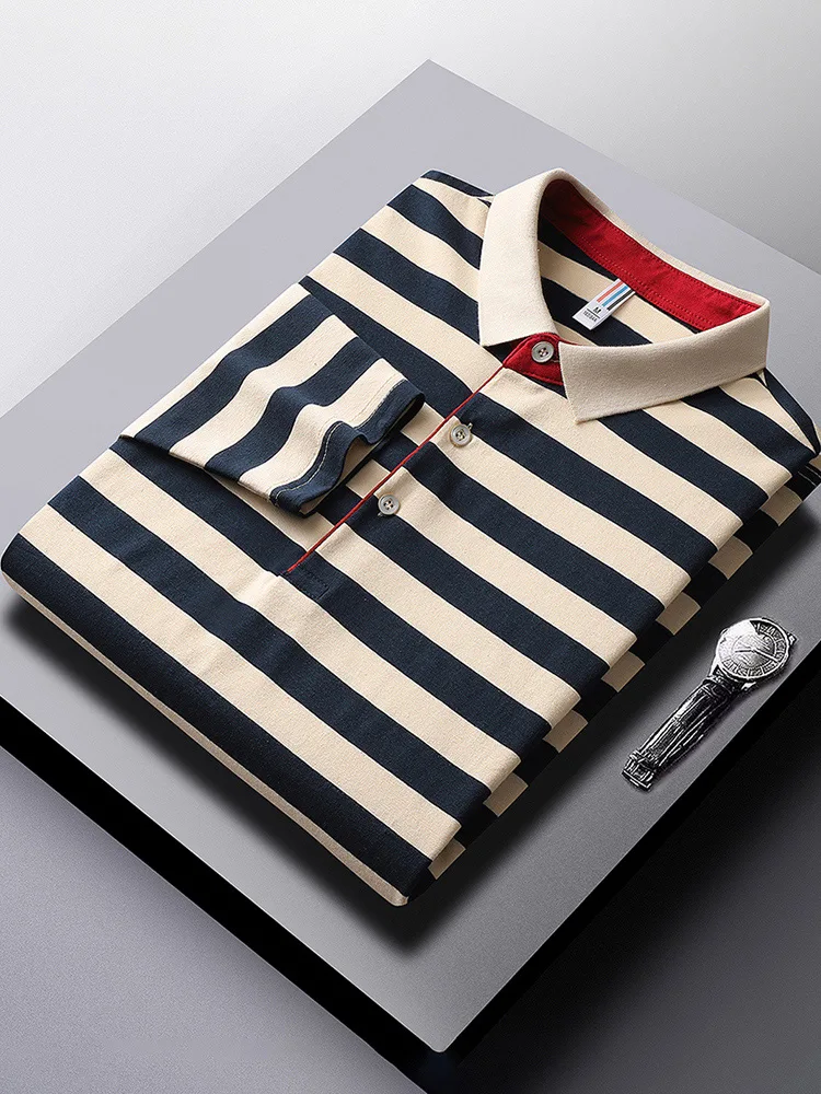 Striped polo shirt fabric detail