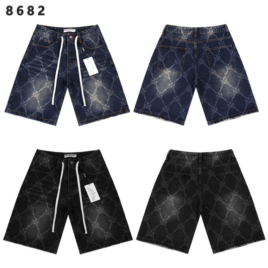 Men's Colorful Letter Embroidered Denim Shorts
