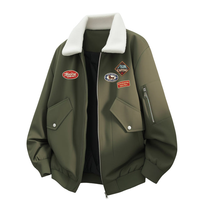 Men's and Women's Couple's Outdoor Workwear Flared Collar Jacket Thickened Woolen Fleece Loose Plus-Size Winter Cotton Coat Main Image