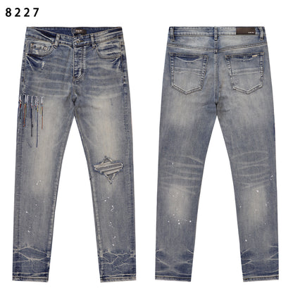 Men's Embroidered Slim-Fit Jeans