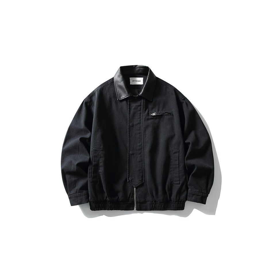 Model 26 Spring and Autumn Japanese Style Retro Jacket Pu Turn-Down Collar Workwear Jacket Men's Casual Loose Top Trendy