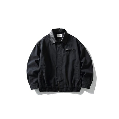 Model 26 Spring and Autumn Japanese Style Retro Jacket Pu Turn-Down Collar Workwear Jacket Men's Casual Loose Top Trendy