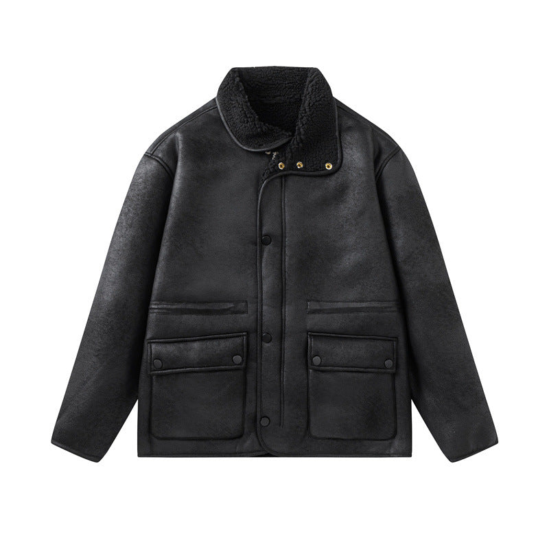 GorgeousBen Men's Reversible Fleece & PU Leather Winter Jacket