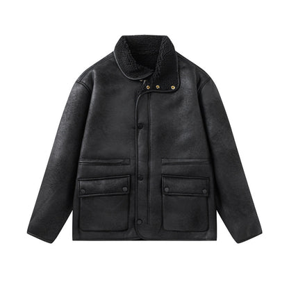 GorgeousBen Men's Reversible Fleece & PU Leather Winter Jacket