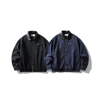 Model 26 Spring and Autumn Japanese Style Retro Jacket Pu Turn-Down Collar Workwear Jacket Men's Casual Loose Top Trendy