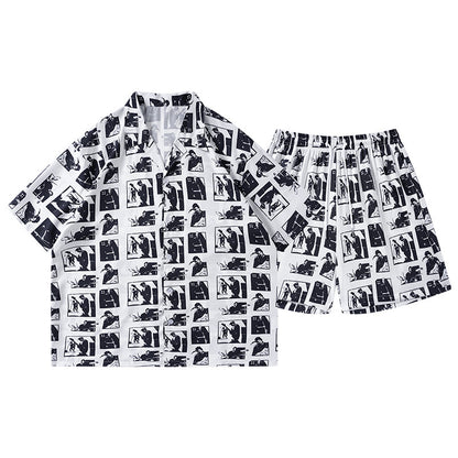 2026 Summer Cross-Border Amazon 3D New Style Shirt and Shorts Men's Fashionable Casual Set with Turn-Down Collar