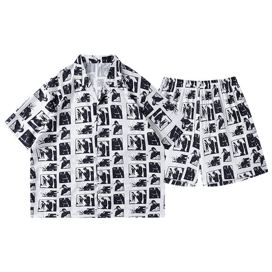 2026 Summer Cross-Border Amazon 3D New Style Shirt and Shorts Men's Fashionable Casual Set with Turn-Down Collar
