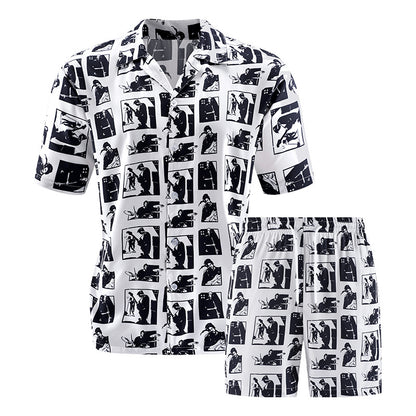 2026 Summer Cross-Border Amazon 3D New Style Shirt and Shorts Men's Fashionable Casual Set with Turn-Down Collar