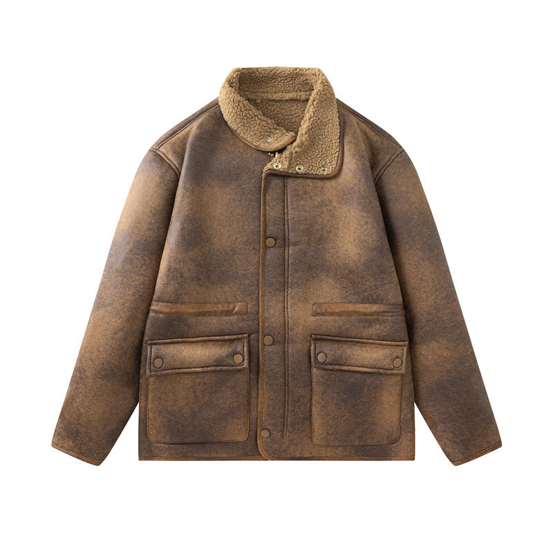 GorgeousBen Men's Reversible Fleece & PU Leather Winter Jacket
