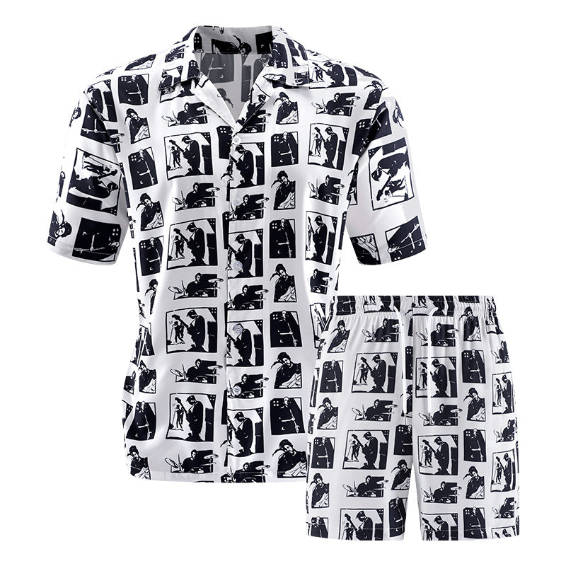 2026 Summer Cross-Border Amazon 3D New Style Shirt and Shorts Men's Fashionable Casual Set with Turn-Down Collar