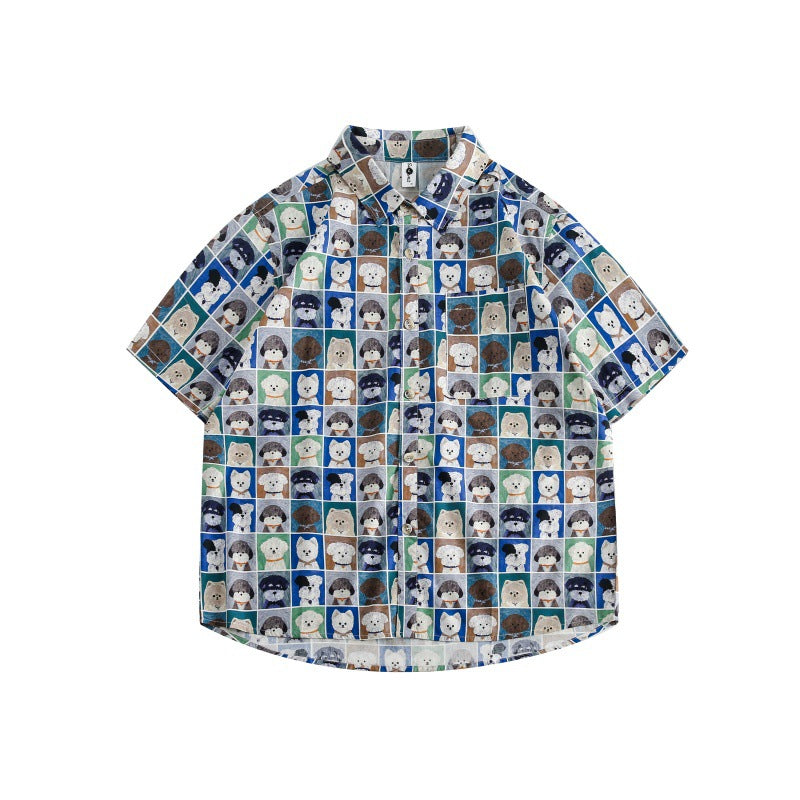 Catalog 2025 Summer New Youth Fashion Creative Casual Stylish Puppy Full Print Design Loose Short-Sleeved Shirt