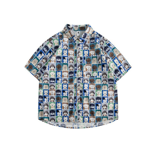 Catalog 2025 Summer New Youth Fashion Creative Casual Stylish Puppy Full Print Design Loose Short-Sleeved Shirt