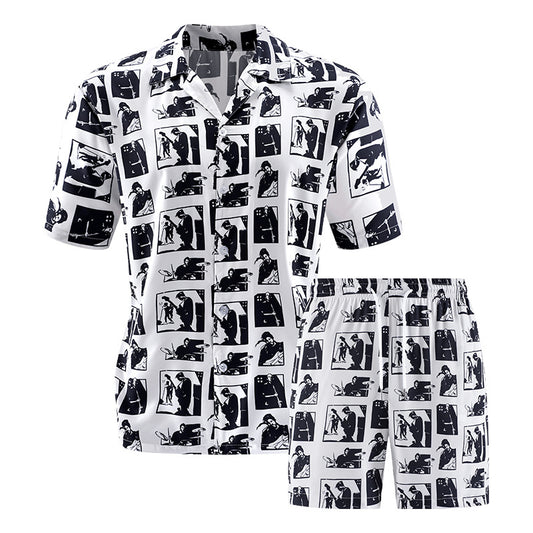 2026 Summer Cross-Border Amazon 3D New Style Shirt and Shorts Men's Fashionable Casual Set with Turn-Down Collar