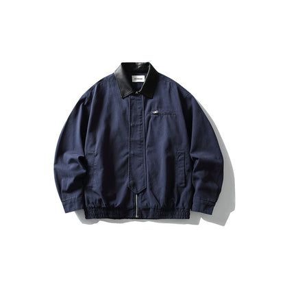 Model 26 Spring and Autumn Japanese Style Retro Jacket Pu Turn-Down Collar Workwear Jacket Men's Casual Loose Top Trendy