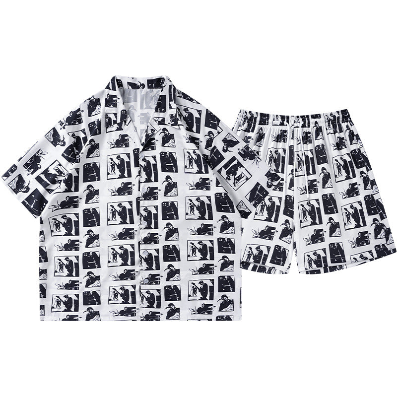 2026 Summer Cross-Border Amazon 3D New Style Shirt and Shorts Men's Fashionable Casual Set with Turn-Down Collar
