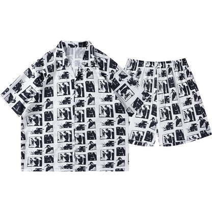 2026 Summer Cross-Border Amazon 3D New Style Shirt and Shorts Men's Fashionable Casual Set with Turn-Down Collar